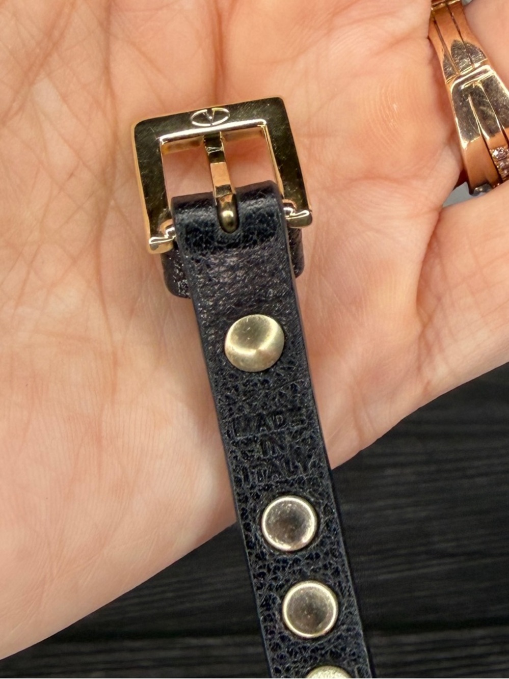 Valentino Garavani Black Leather Rockstud Bracelet | Adjustable | Silver Studs - Picture 4 of 7